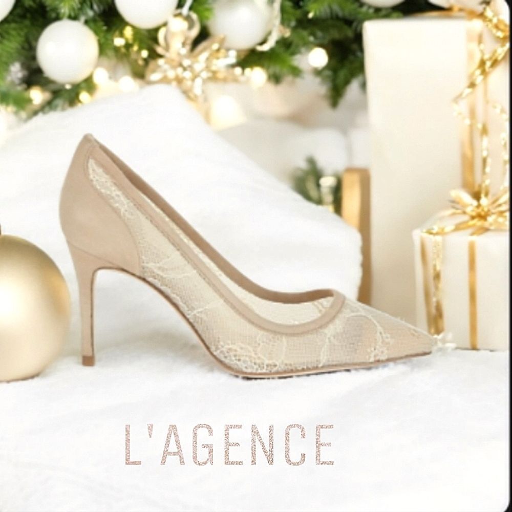 L'AGENCE Beige Lace Pointed Toe Stiletto Pumps